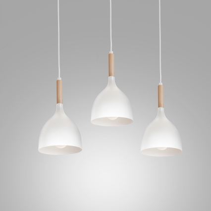 Suspension filaire NOAK WOOD 3xE27/15W/230V blanc/hêtre