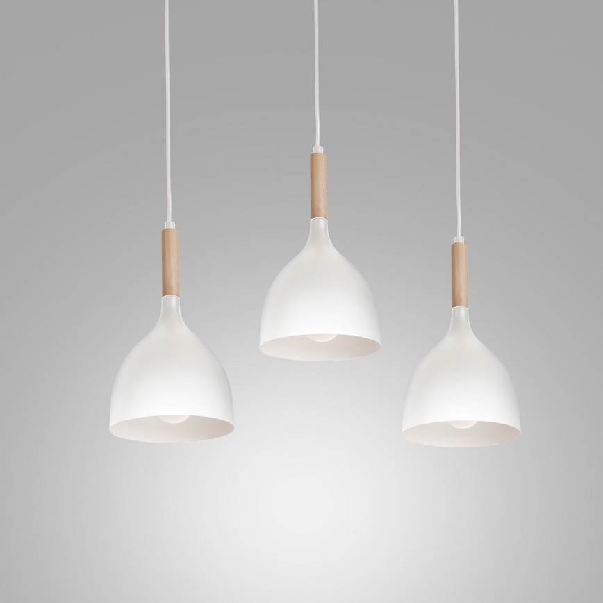 Suspension filaire NOAK WOOD 3xE27/15W/230V blanc/hêtre
