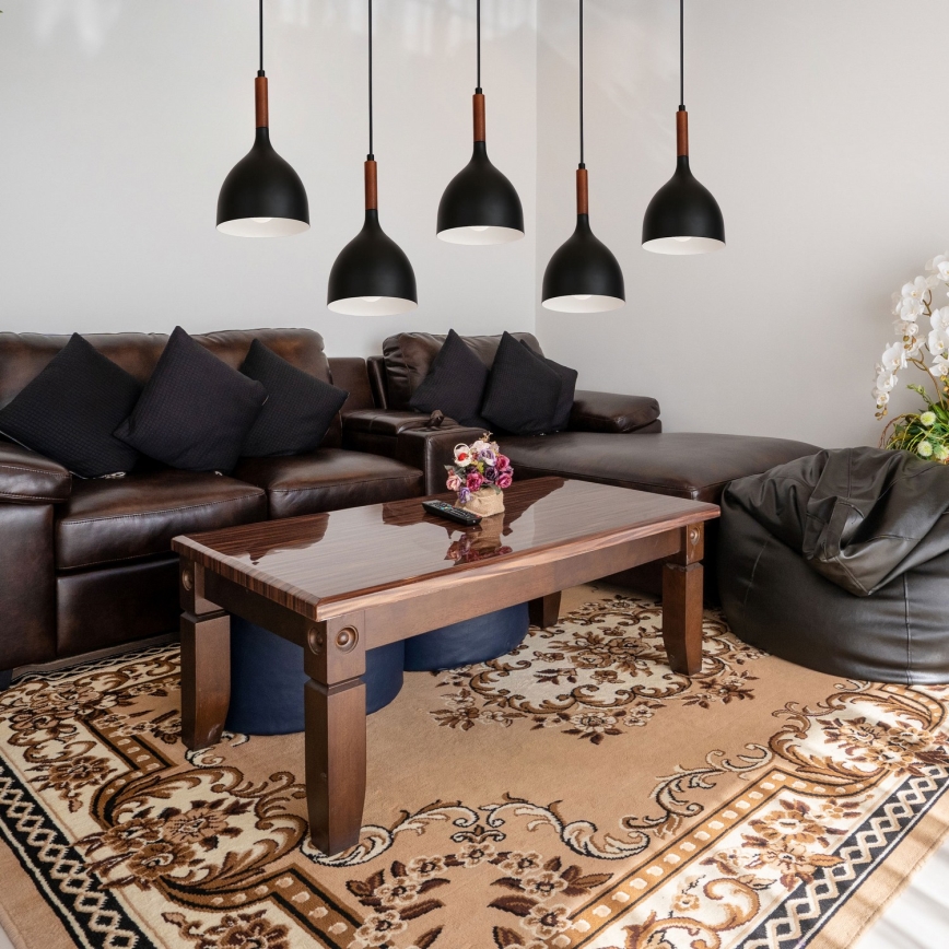 Suspension filaire NOAK WOOD 5xE27/15W/230V noir/hêtre