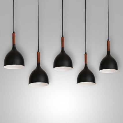 Suspension filaire NOAK WOOD 5xE27/15W/230V noir/hêtre