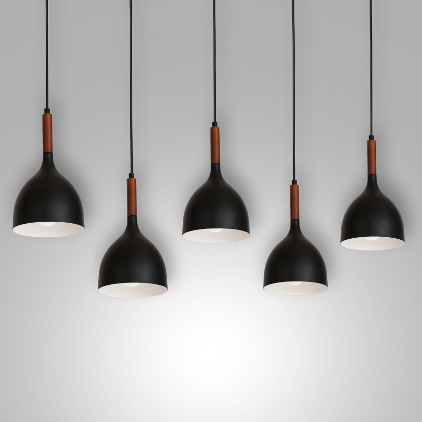 Suspension filaire NOAK WOOD 5xE27/15W/230V noir/hêtre