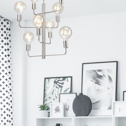 Suspension filaire ORLANDO 8xE27/60W/230V argentée