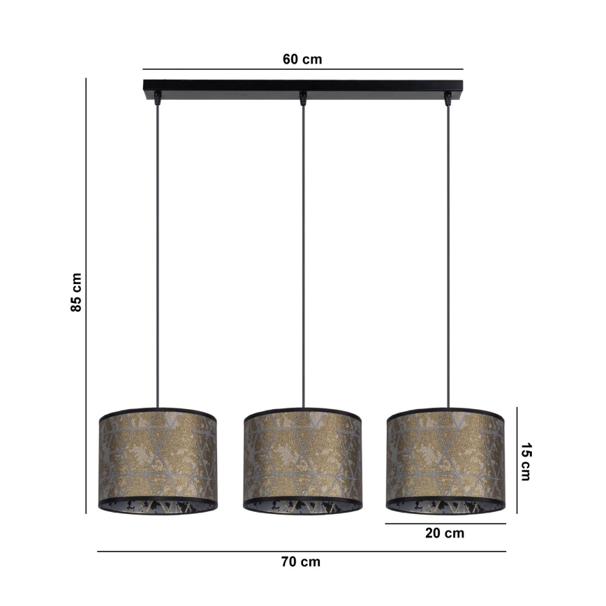 Suspension filaire REZO 3xE27/60W/230V dorée