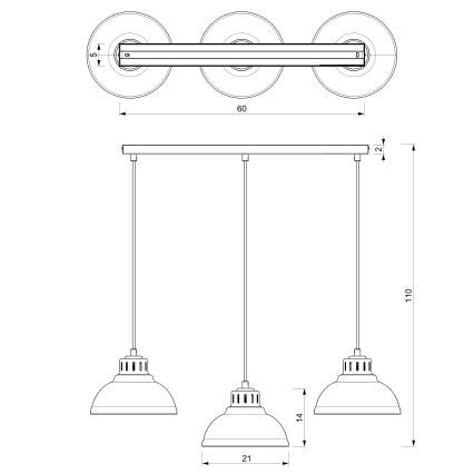 Suspension filaire SVEN 3xE27/15W/230V noir