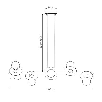 Suspension filaire TOKEN 6xE27/15W/230V noir