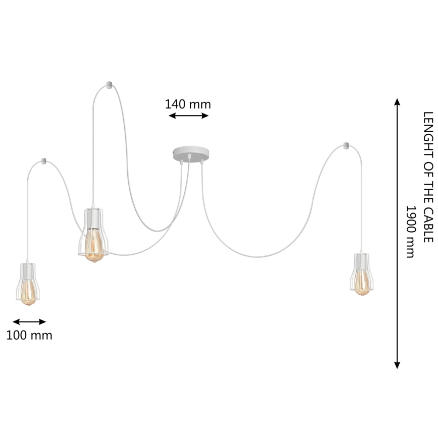 Suspension filaire TUBE 3xE27/15W/230V araignée blanc