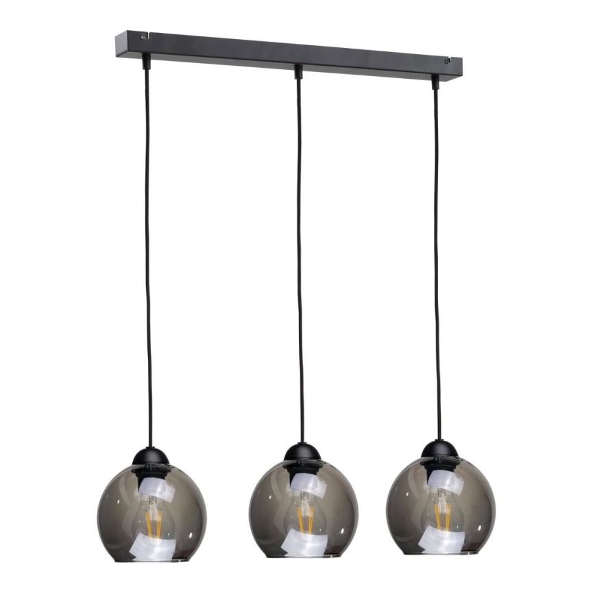 Suspension filaire UNO 3xE27/60W/230V noir/fumé
