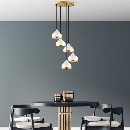 Suspension filaire YILDO 5xE27/40W/230V blanc/doré