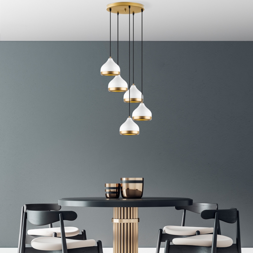Suspension filaire YILDO 5xE27/40W/230V blanc/doré