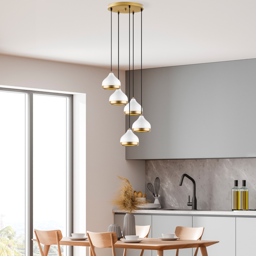 Suspension filaire YILDO 5xE27/40W/230V blanc/doré