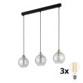 Suspension LED à câble DEVI 3xE27/15W/230V noir/transparent