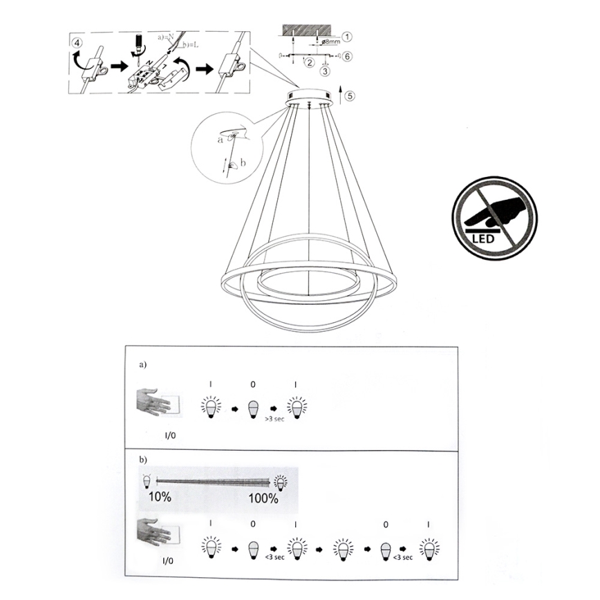 Leuchten Direkt 11526-55 - Suspension LED avec fil à intensité modulable CIRCLE 1xLED/13,5W/230V + LED/19,5W + LED/24W