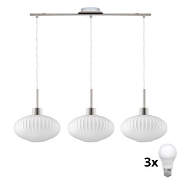 Suspension LED HARMA 3xE27/60W/230V chrome mat/blanc