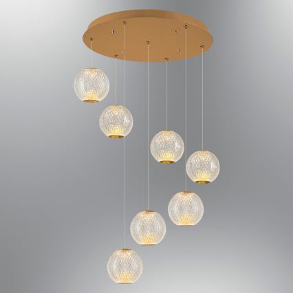 Suspension LED sur câble CREMONA 7xLED/5W/230V 3000K dorée