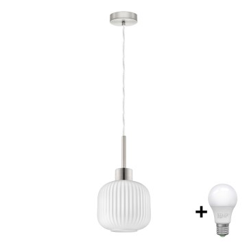 Suspension LED sur câble HARMA 1xE27/60W/230V Ø 20 cm chrome mat/blanc