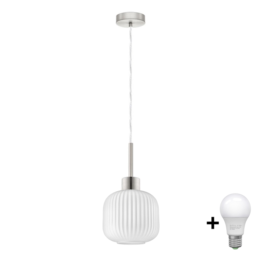 Suspension LED sur câble HARMA 1xE27/60W/230V Ø 20 cm chrome mat/blanc