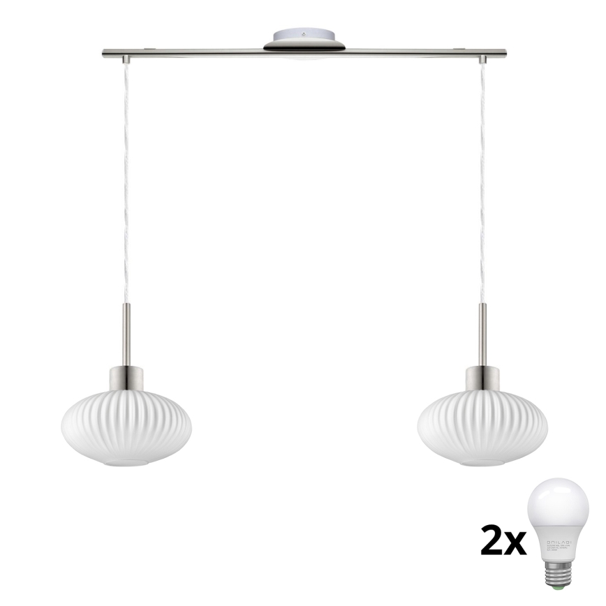 Suspension LED sur câble HARMA 2xE27/60W/230V chrome mat/blanc