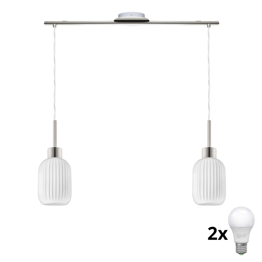 Suspension LED sur câble HARMA 2xE27/60W/230V chrome mat/blanc