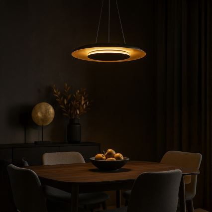 Suspension LED sur câble PIATTINO, 30W, 230V, 2700/3200/4000K, Ø 40 cm, noir/doré