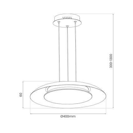 Suspension LED sur câble PIATTINO — 30 W, 230 V, 2700/3200/4000 K, Ø 40 cm, blanc