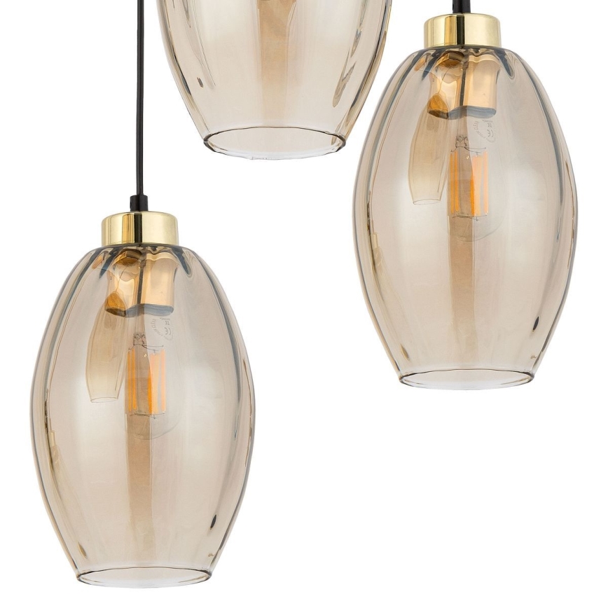 Suspension LED sur câble SEBO 3xE27/15W/230V noir/beige fumé
