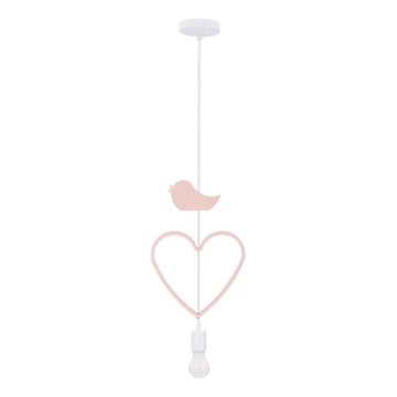 Suspension pour enfant sur câble HEART 1xE27/20W/230V rose/blanc