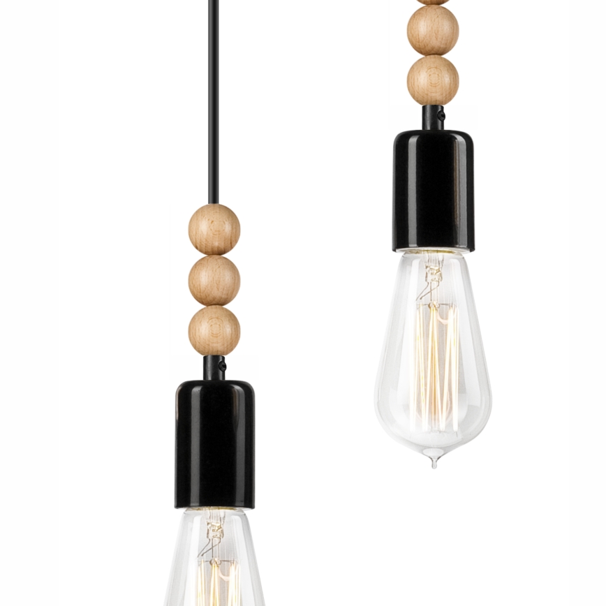 Suspension à câble SIMON 3xE27/60W/230V hêtre