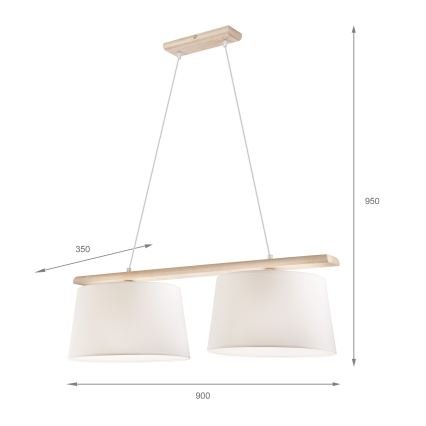 Suspension sur câble AIDA 2xE27/60W/230V Ø 35 cm chêne/blanc