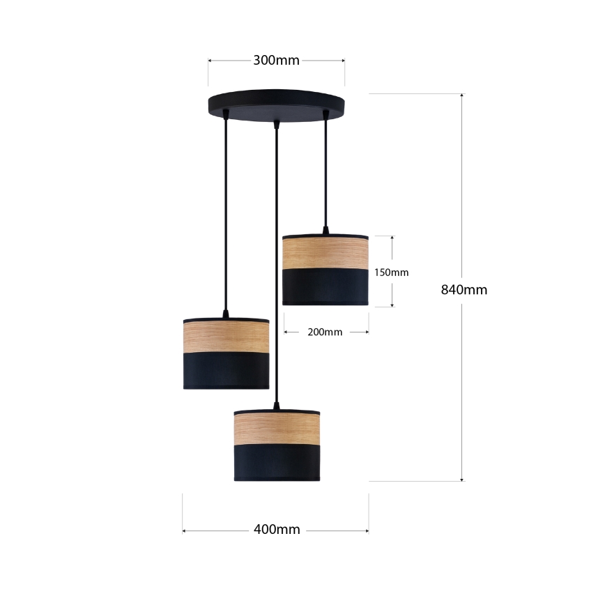 Suspension sur câble ALBA 3xE27/15W/230V Ø 40 cm noir/marron