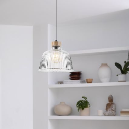 Suspension sur câble ASTA 1xE27/60W/230V Ø 28 cm chêne
