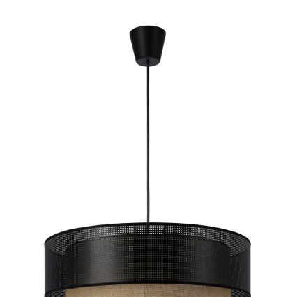 Suspension sur câble BORHO, 1x E27/60W/230V, diamètre 50 cm, noir/jute