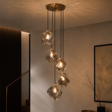Suspension sur câble CRISTAL 5xE14/15W/230V laiton/noir fumé