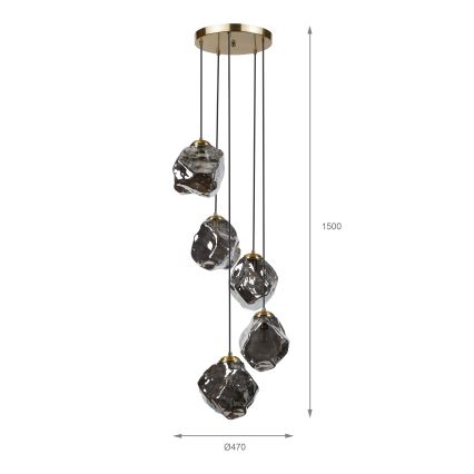 Suspension sur câble CRISTAL 5xE14/15W/230V laiton/noir fumé