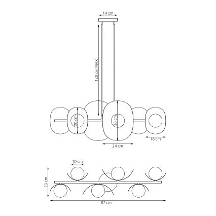 Suspension sur câble ELEMENTI 6xG9/8W/230V grise