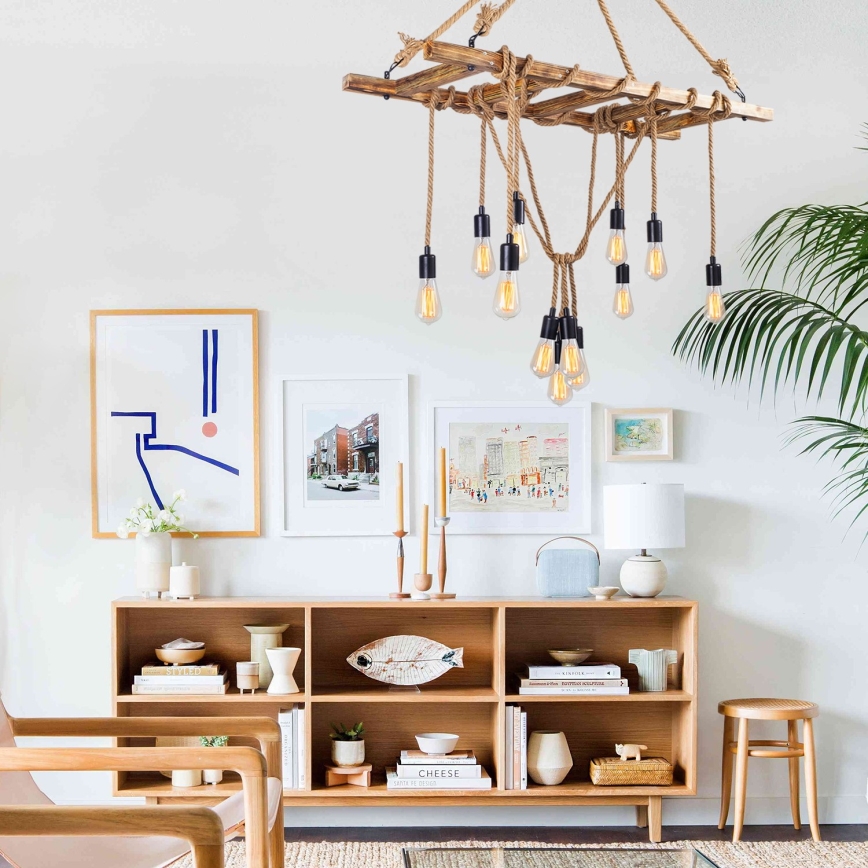 Suspension sur câble EREBOS 12xE27/40W/230V marron