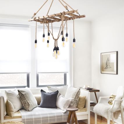 Suspension sur câble EREBOS 12xE27/40W/230V marron