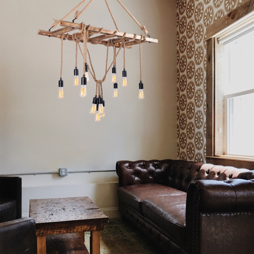 Suspension sur câble EREBOS 12xE27/40W/230V marron