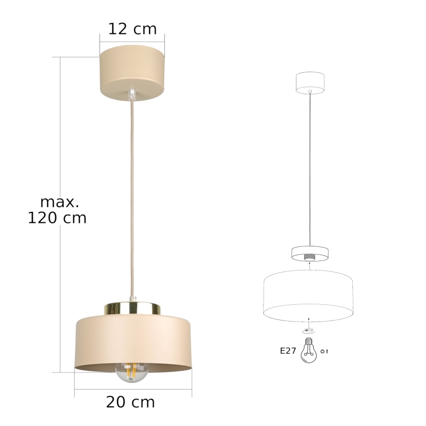 Suspension sur câble IGNIA 1xE27/60W/230V beige/doré