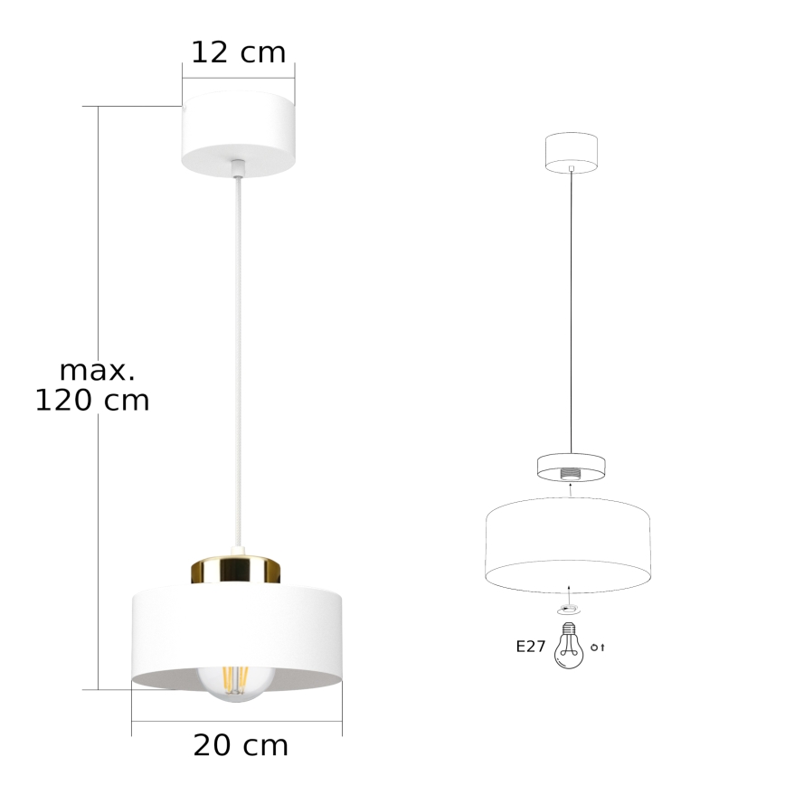 Suspension sur câble IGNIA 1xE27/60W/230V blanc/doré
