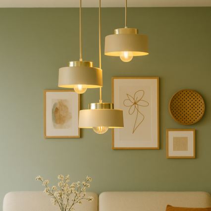 Suspension sur câble IGNIA 3xE27/60W/230V beige/doré