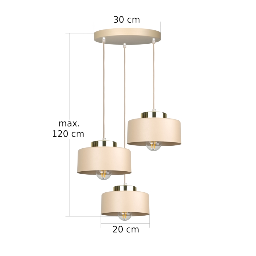 Suspension sur câble IGNIA 3xE27/60W/230V beige/doré