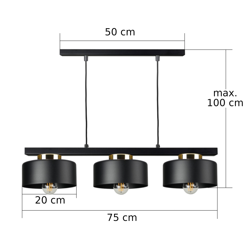 Suspension sur câble IGNIA 3xE27/60W/230V noir/doré