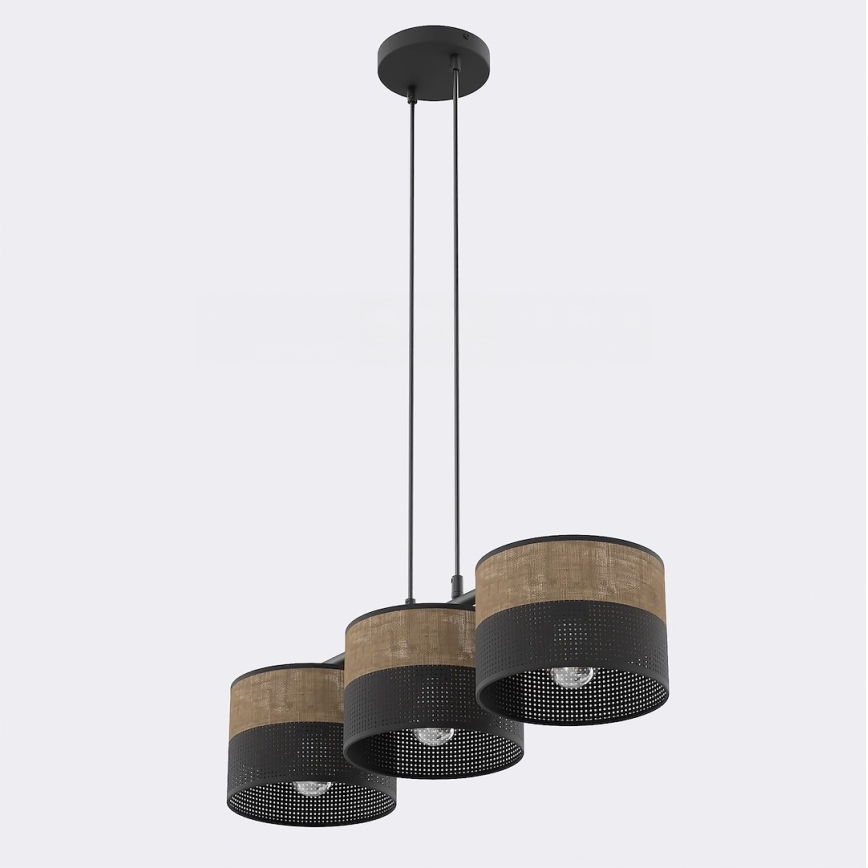 Suspension sur câble KARBON 3xE27/15W/230V noir/marron