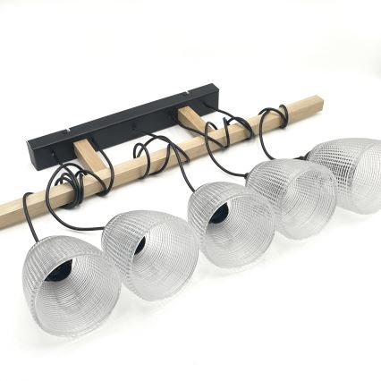 Suspension sur câble LEANDRA 5xE27/15W/230V chêne/noir