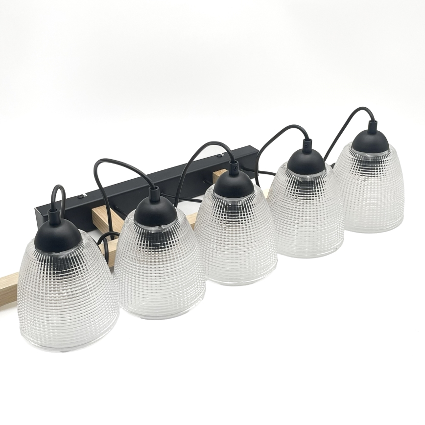 Suspension sur câble LEANDRA 5xE27/15W/230V chêne/noir