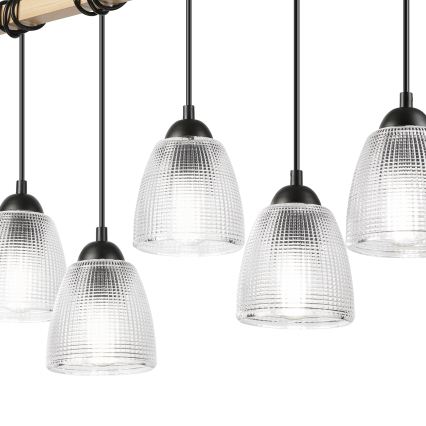 Suspension sur câble LEANDRA 5xE27/15W/230V chêne/noir