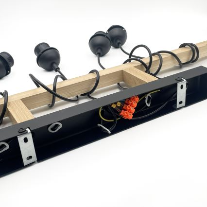 Suspension sur câble LEANDRA 5xE27/15W/230V chêne/noir