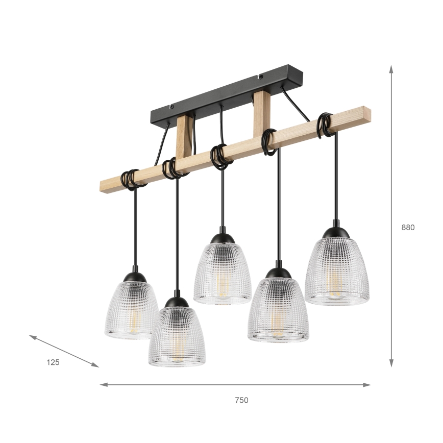 Suspension sur câble LEANDRA 5xE27/15W/230V chêne/noir