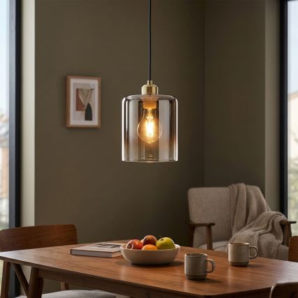 Suspension sur câble LIAH 1xE27/15W/230V doré/marron fumé