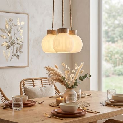 Suspension sur câble LOOMIS 3xE27/15W/230V 130 cm beige/chêne